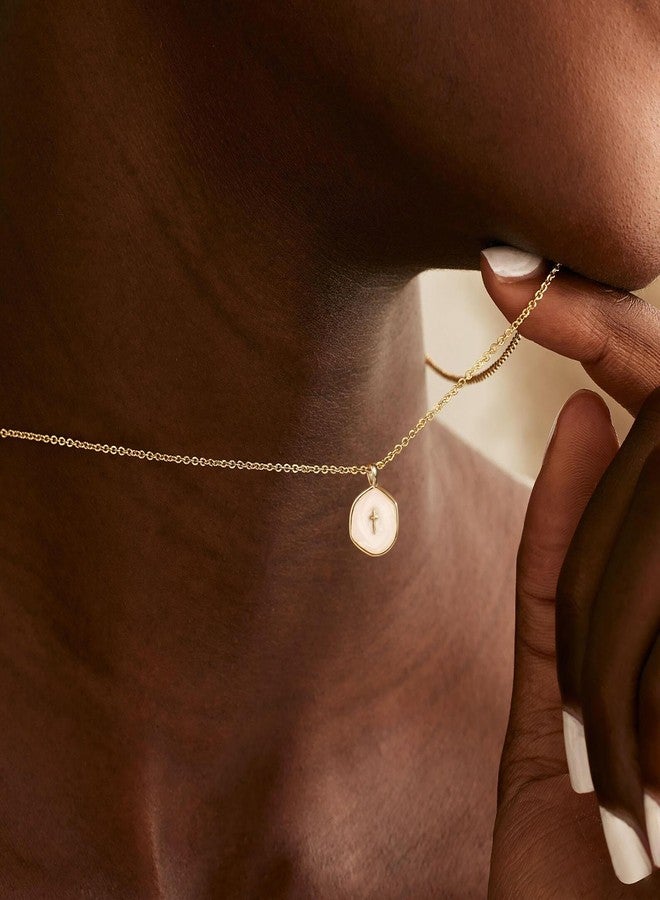 Robaice Cross Necklace for Women Dainty Small 14K Gold Plated Cross Necklace with Disc Pendant, Simple Cute Gold Cross Charm Necklaces for Women Easter Christian Baptism Religious Faith Jewelry Gifts - Image 2